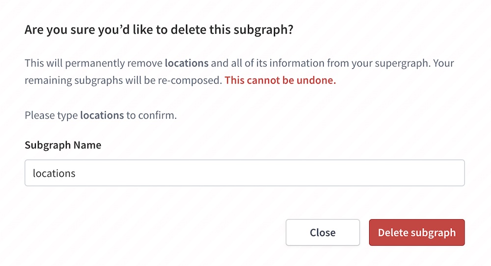 Dialog for confirming deletion of a subgraph