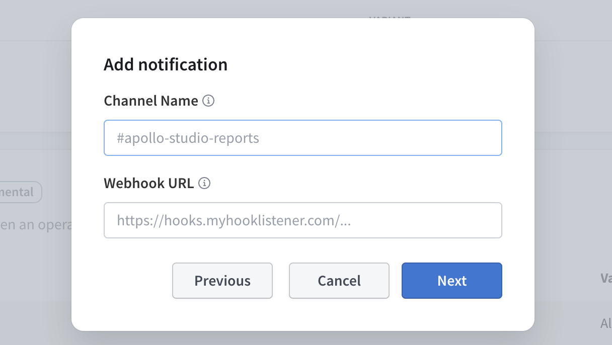 Webhook creation modal